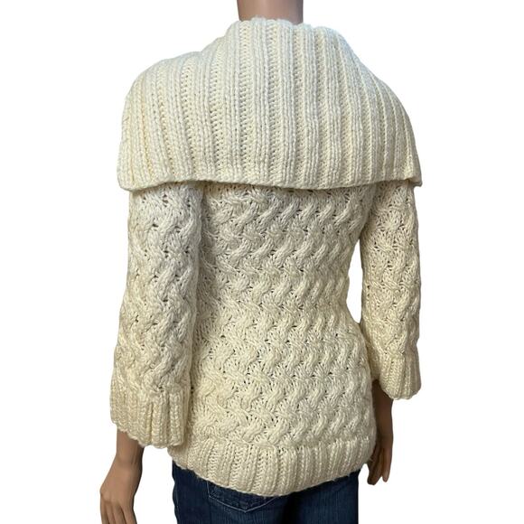 Y2K Bebe Chunky Fisherman Cardigan Sweater XS Cable Knit Button Down Fitted - Picture 3 of 13